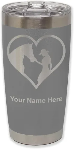 Miniatura 34 de LaserGram Vaso aislado al vacío de 20 onzas, corazón de vaquera de caballo, grabado personalizado incluido (negro)