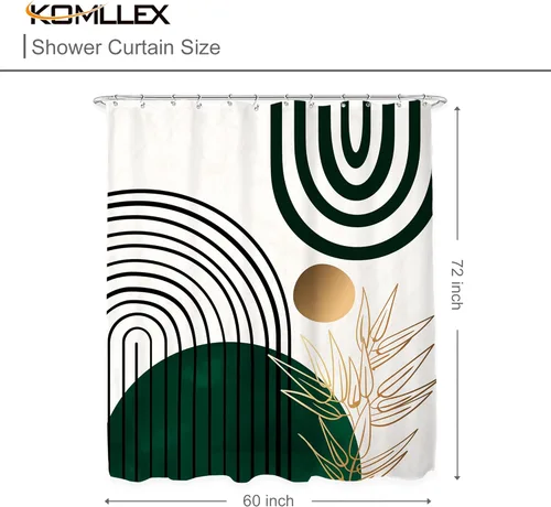 Miniatura 5 de KOMLLEX Cortina de ducha abstracta bohemia para decoración de baño, 60 pulgadas de ancho x 72 pulgadas de alto, cortina de ducha verde, hojas
