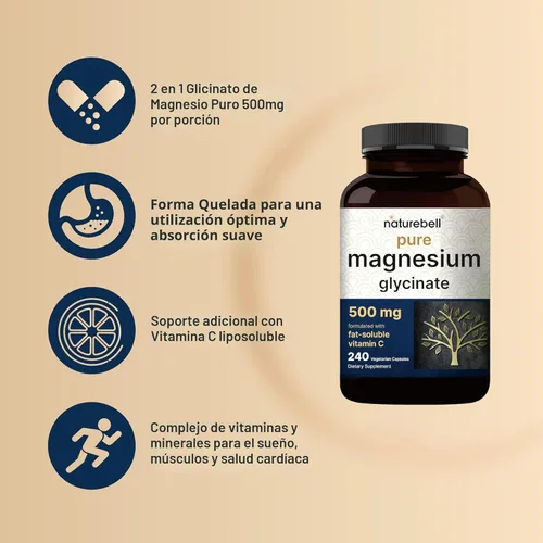 Miniatura 3 de Paquete de 2 glicinatos de magnesio de 500 mg, 480 cápsulas, 100 % quelado para una máxima absorción, suplemento mineral biodisponible para la salud