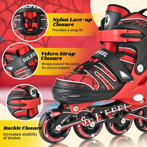 Miniatura 3 de SULIFEEL Patines en línea de unicornio arcoíris para niñas y niños, 4 tamaños, ajustables, con ruedas iluminadas, para niños principiantes D Araña