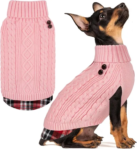 Miniatura 37 de KYEESE - Suéter para perro mediano, suéter tejido con estampado de cuadros, cálido abrigo de mascotas para otoño e invierno