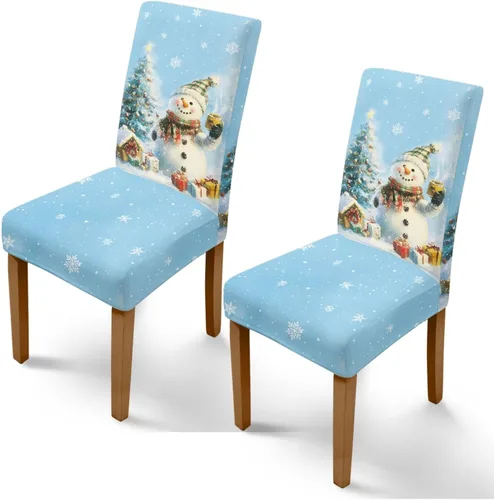 Miniatura 44 de Rnyleeg Fundas de silla de Navidad para sala de estar, diseño de muñeco de nieve azul, estampado de pájaros, fundas para sillas de comedor, 1
