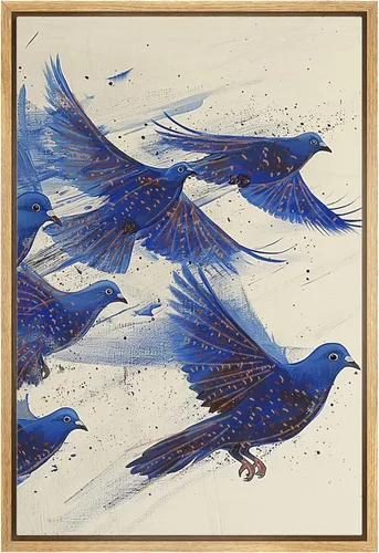 Miniatura 43 de NWT Impresión en lienzo enmarcado para pared, acuarela, grullas, pájaros volando, naturaleza salvaje, ilustraciones de arte moderno decorativo