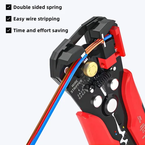 Miniatura 7 de Cortador de alambre autoajustable 5 en 1, herramienta multifuncional para prensado de cables, engarzado, corte, 10-24 AWG, 0.2-6.0 mm², (rojo)