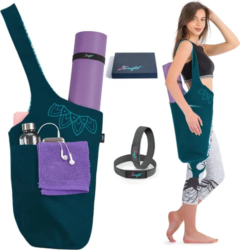 Bolsa para esterilla de yoga: bolsa de yoga versátil con correas para alfombrilla y bolsillos de almacenamiento, sostiene esterillas de yoga y Verde