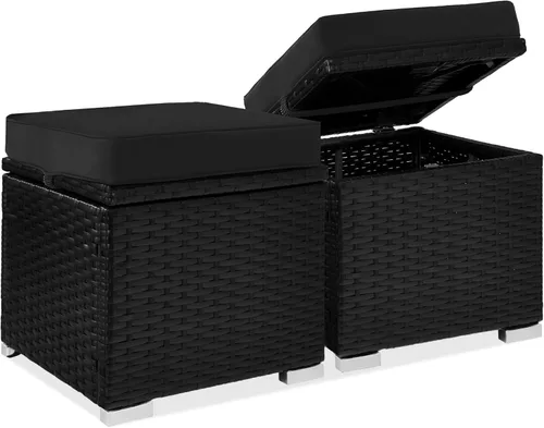 Best Choice Products - Juego de 2 otomanos de mimbre, muebles multiusos para exteriores para patio, patio trasero, asientos adicionales, reposapiés,