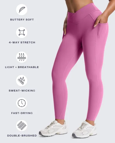 Miniatura 9 de Aoxjox Trinity - Pantalones de yoga de cintura alta con bolsillos para mujer, control de abdomen, cintura cruzada, leggings de entrenamiento suaves