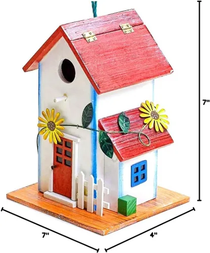 Miniatura 3 de Bo-Toys Pintada a mano pajarera de madera con flores decoración de jardín al aire libre