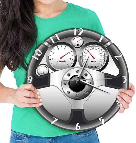 Miniatura 7 de The Geeky Days Reloj de pared de cuarzo silencioso con volante y tablero de instrumentos deportivo, diseño de automóvil, decoración del hogar