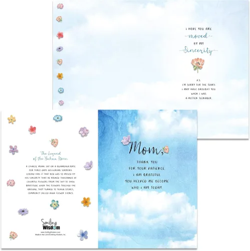 Miniatura 3 de Smiling Wisdom - Madre - Tarjeta de felicitación de 5 x 7 pulgadas y set de regalo de recuerdo a juego - Mujer mamá (flor de ganancia - azul)