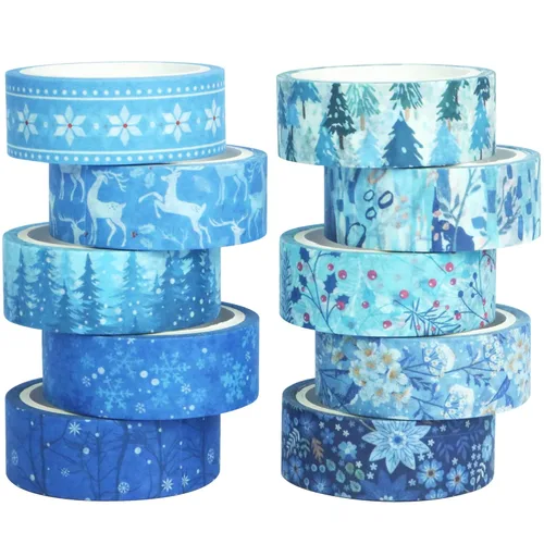 YUBBAEX - Juego de 10 rollos de cinta Washi Four Seasons, cinta adhesiva decorativa de copos de nieve azules (Invierno)