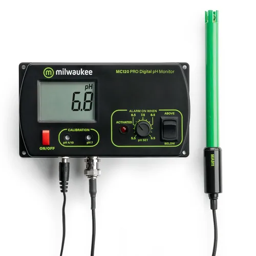 Miniatura 2 de Milwaukee Monitor de pH MC110 con kit de montaje, pH 0.0 a 14.0, precisión de pH +/-0.2, punto de ajuste de pH de 3.5 a 7.5