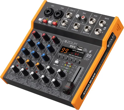 Mezclador profesional de audio DJ de 4 canales, interfaz mezclador de sonido musical con alimentación fantasma de 48 V, Bluetooth, interfaz de audio