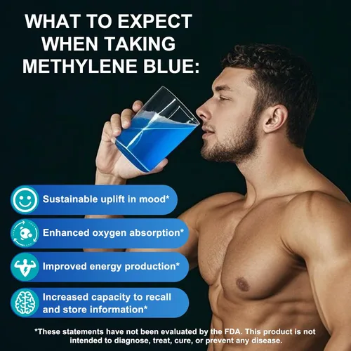 Miniatura 3 de Azul de metileno grado farmacéutico, solución azul de metileno al 1% para la salud cerebral humana y apoyo energético, pureza ultra alta, botella