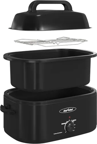 Miniatura 18 de Sunvivi Horno Asador Eléctrico de 26 Cuartos de Galón para Pavo con Tapa, Asadores Eléctricos con Bandeja Extraíble, Asador Grande, Tapa Visible