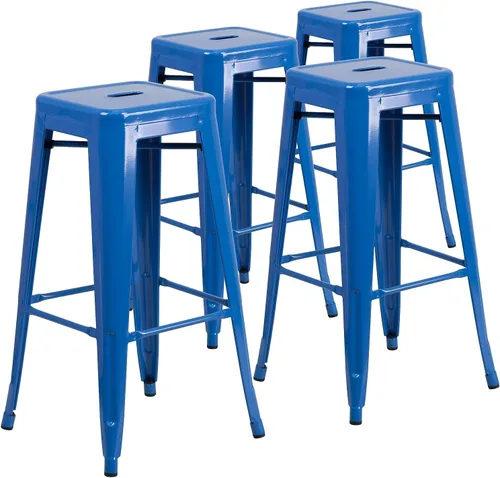 Miniatura 16 de Flash Furniture Lily - Juego de 4 taburetes de bar de metal rojo sin respaldo de 30 pulgadas de alto grado comercial para interiores y exteriores