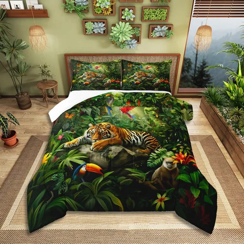 Miniatura 21 de Castle Fairy Juego de edredón con diseño de gato lindo para niños, tamaño twin, juego de ropa de cama con hojas de flores, luna, noche y cielo