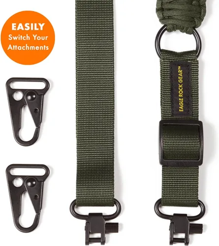 Miniatura 3 de 550 Paracord - Eslinga de pistola de 2 puntos para fusiles, escopetas, ballestas, Airsoft, con correa ajustable fácil, clips HK, giratorios, diseño