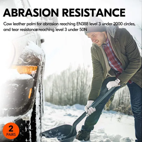 Miniatura 5 de Vgo... 2 pares de guantes de trabajo y conductor de cuero de vaca de invierno con forro de 32 ℉ o superior (talla XL, crema, CA9501F)