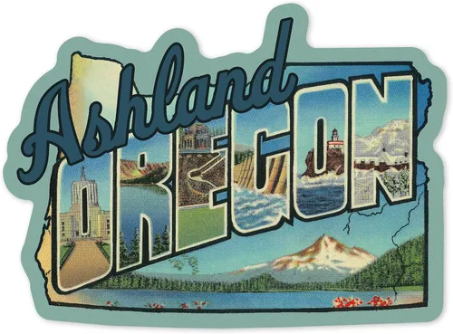 Adhesivo troquelado Ashland, Oregon, letras grandes, escena de letras vintage, calcomanía de vinilo de 1 a 3 pulgadas (calcomanía impermeable para