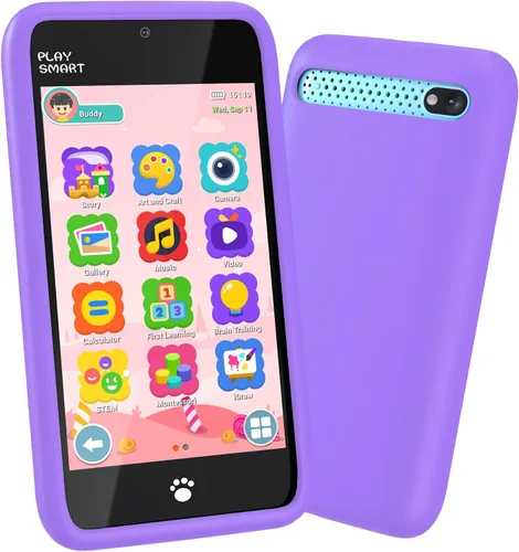 Miniatura 10 de MOMILLA Juguetes para niños, teléfono inteligente, cámara dual con calcomanías, pantalla táctil de 3.97 pulgadas, más de 200 juegos educativos