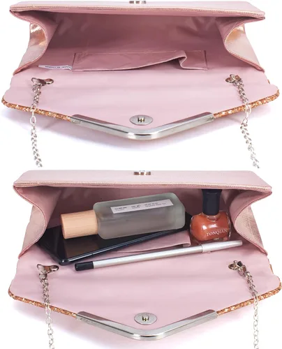 Miniatura 3 de DIGOGO Bolso de noche con solapa de lentejuelas en forma de sobre bolso cruzado de cadena para boda fiesta baile de graduación