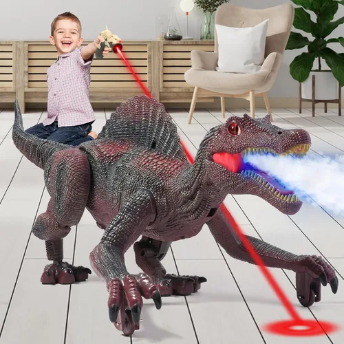 Miniatura 7 de Mini Tudou Juguetes de Dinosaurio con Control Remoto, Juguete de Dinosaurio Robot Caminante RC con Control Remoto de Persecución de Luz, Rociado