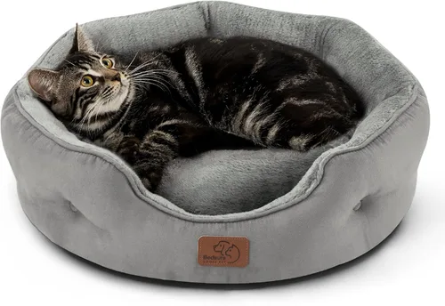 Miniatura 23 de Bedsure Camas refrescantes para perros pequeños, camas redondas para gatos de interior, cama lavable para cachorros y gatitos con parte inferior Azul