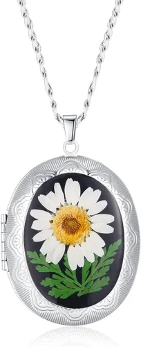 Miniatura 22 de Forget-Me-Not and Queen Anne's Lace Pressed Wildflower Necklace Birth Month Real Flower Necklace Gold/Silver Pressed Flower Jewelry