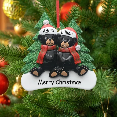 Miniatura 2 de Adorno personalizado de oso negro 2025 – Decoración de árbol de Navidad de familia de 2, animal del bosque, adorno de nuestra primera Navidad juntos