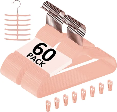 Miniatura 16 de VECELO Perchas de terciopelo de alta calidad resistentes (paquete de 60), antideslizantes y ahorran espacio con 8 clips para los dedos y soporte