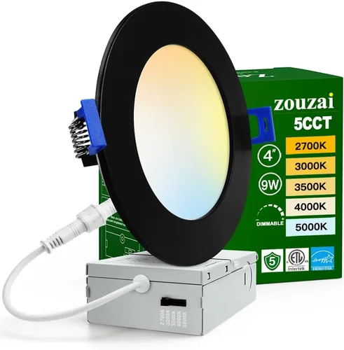 Miniatura 21 de zouzai Paquete de 1 lámpara de techo empotrable LED ultrafina de 4 pulgadas 5CCT con caja de conexiones, 2700K/3000K/3500K/4000K/5000K