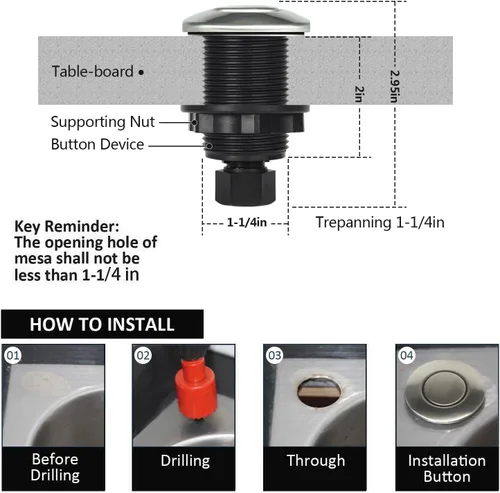 Miniatura 5 de Kit de interruptor de aire para eliminación de basura con botón de aire corto de níquel cepillado de acero inoxidable briidea Acero inoxidable