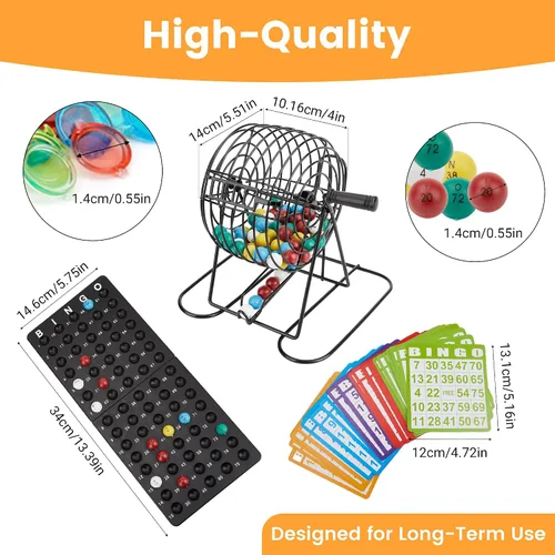 Miniatura 3 de Juego de bingo, incluye jaula de rueda de bingo, 75 bolas de bingo de colores, 50 tarjetas de bingo, 300 fichas de bingo coloridas, tablero maestro