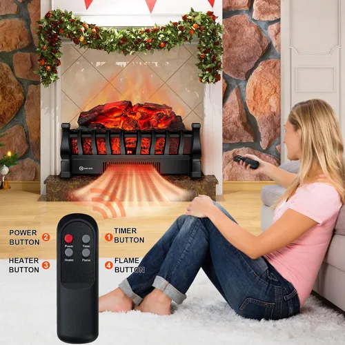Miniatura 2 de Troncos Eléctricos para Chimenea Insertos Calentador con Control Remoto Infrarrojo 5 Niveles de Brillo de Llama Temporizador de 24 H Protección