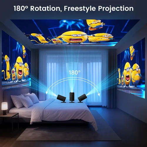 Miniatura 4 de Mini proyector portátil con WiFi y Bluetooth, compatible con proyector de películas 1080P HD, corrección trapezoidal automática, rotación de 180°