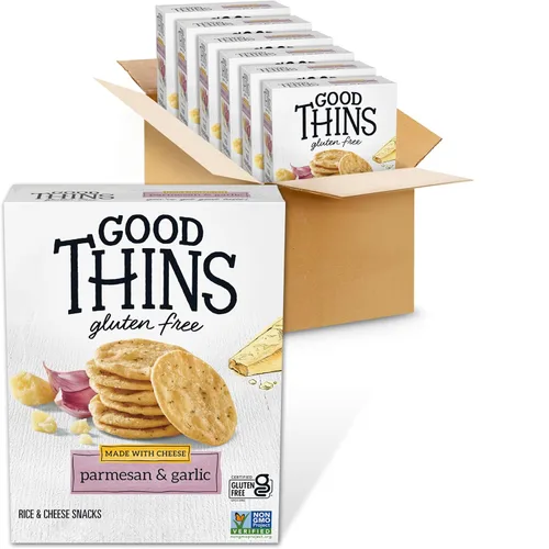 GOOD THINS Snacks de arroz y queso con parmesano y ajo, galletas sin gluten, galletas a granel, 6 cajas de 3.5 onzas