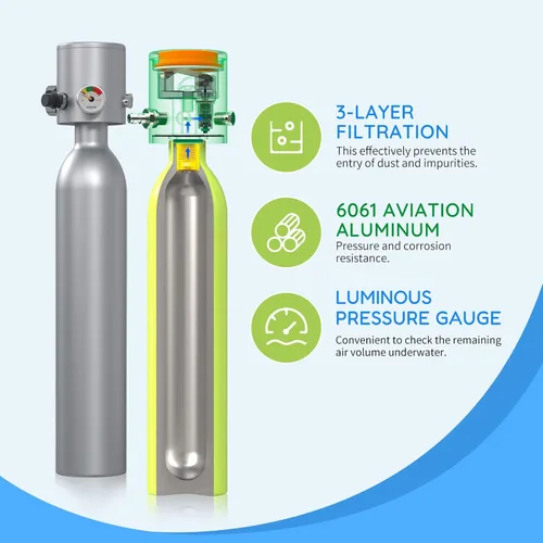 Miniatura 3 de SMACO Mini Scuba Tank 0.5L Handheld Diving Tank with DOT Marked Reusable Lung Air Tank Diving Cylinder for Underwater Exploration Emergency Rescue