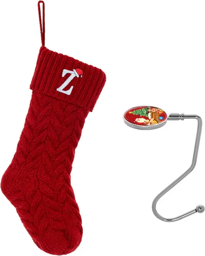 Miniatura 168 de Botas de Navidad personalizadas, iniciales personalizadas, 18 pulgadas, botas de Navidad tejidas con letras para colgar en la chimenea, botas de Rojo
