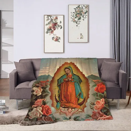 Manta de forro polar de Our Lady of Guadalupe, manta de microforro polar ultrasuave y acogedora para sofá, cama, camping, viajes y uso en automóvil,