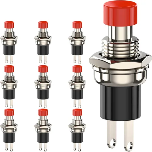 Miniatura 11 de Interruptor de botón momentáneo, 1A 250VAC SPST Mini interruptores de botón cerrado normal (NC) tapa negra y roja - 10 piezas
