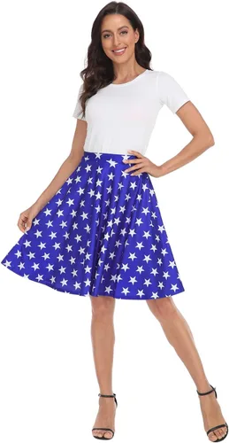 Miniatura 6 de HDE Faldas para mujer Falda midi skater falda hasta la rodilla cintura alta estampados divertidos
