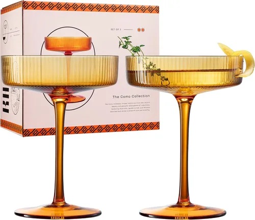 Khen Copas Coupe Vintage Art Déco Acanaladas - Copas Acanaladas para Martini, Champán y Cóctel de 8 oz | Bonitos Juegos de Cristalería - Cristalería