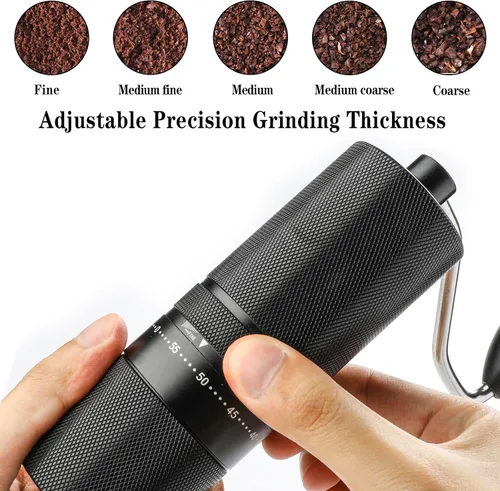 Miniatura 4 de Molinillo de café manual con rebabas de acero inoxidable, molinillo de café de mano, ajuste de molienda ajustable externo para expreso, prensa Negro