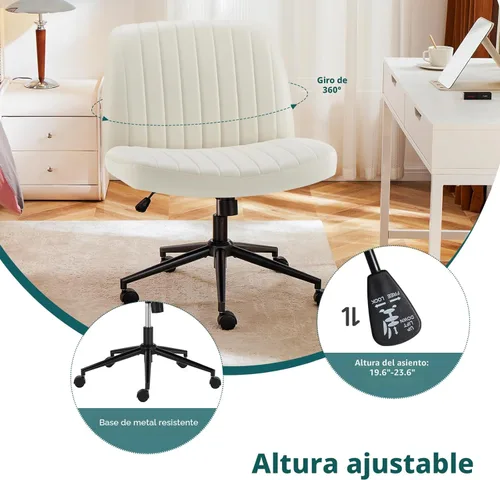 Miniatura 5 de OLIXIS Silla Criss Cross con Ruedas Silla de Escritorio de Oficina y Tocador con Patas Cruzadas Anchas Silla de Tela Cómoda Sin Brazos Ajustable
