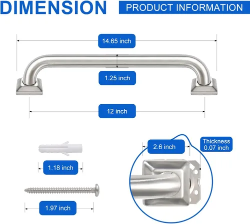 Miniatura 6 de Barras de Agarre para Baño de Acero Inoxidable, Pasamanos ADA Compatible, 500lbs para Bañeras y Duchas, Asa de Inodoro de Seguridad