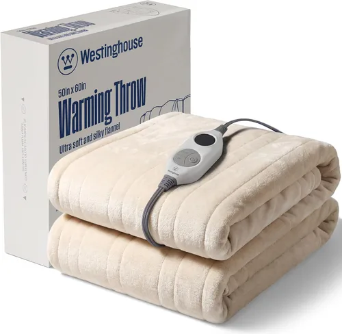 Westinghouse - Manta eléctrica con forro de franela, con 6 niveles de calefacción, configuración de tiempo de 2-10 horas, protección contra