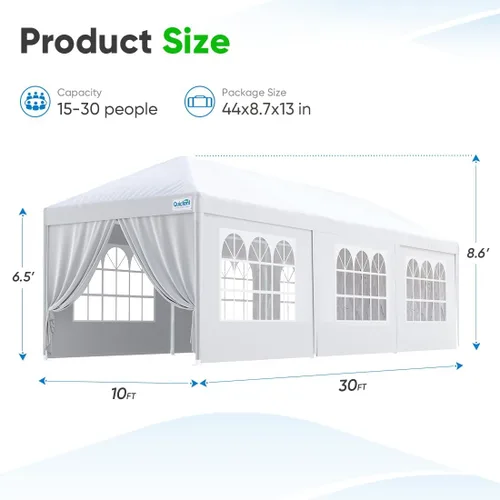 Miniatura 8 de Quictent toldo para fiestas de 10 x 30 pies, carpa para bodas, cenador con paredes laterales extraíbles y elegante iglesia