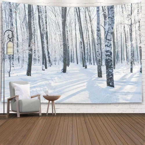 Miniatura 21 de EMMTEEY Tapiz de pared con bosque - Árbol de pino verde y niebla, arte de pared natural, 80x60 pulgadas, tapiz grande de estilo bohemio para sala