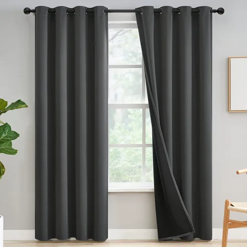 Miniatura 158 de Yakamok Cortinas negras, cortinas de ventana con aislamiento térmico y eficiencia energética para dormitorio, cortinas opacas completas y cortinas